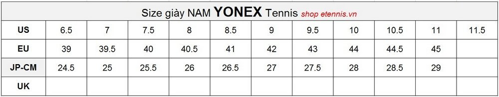 size yonex tennis